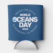 世界海洋の日ブルーの様式化された地球波 缶クーラー (裏面)