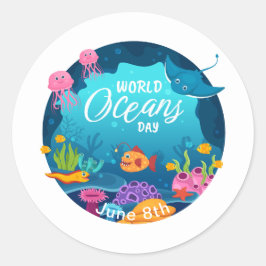 世界海洋デーカラフル水中海洋シーン ラウンドシール