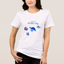 世界海洋デーユニティレインボーウエーブウィメンズTシャツ トライブレンドTシャツ