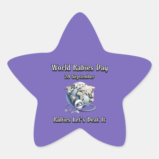 世界狂犬病の日。狂犬病がビートする 星シール (正面)