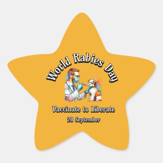 世界狂犬病の日。解放の予防接種。 星シール (正面)