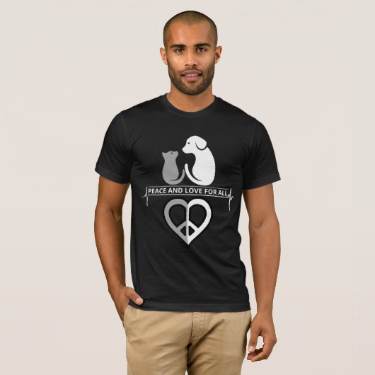 世界独占的の平和と愛デザイン Tシャツ (正面フル)