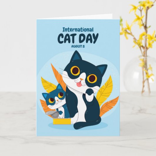 世界猫の日 カード (黄色い花)