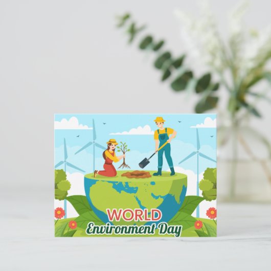 世界環境デーカスタム文字植物樹 ポストカード (スタンド正面)