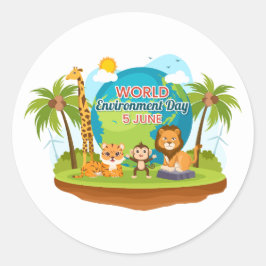 世界環境日獅子猿ジャングル動物 ラウンドシール