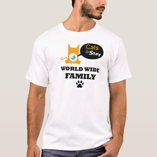 世界的な家族のユニフォームをとどまる猫 Tシャツ (正面)
