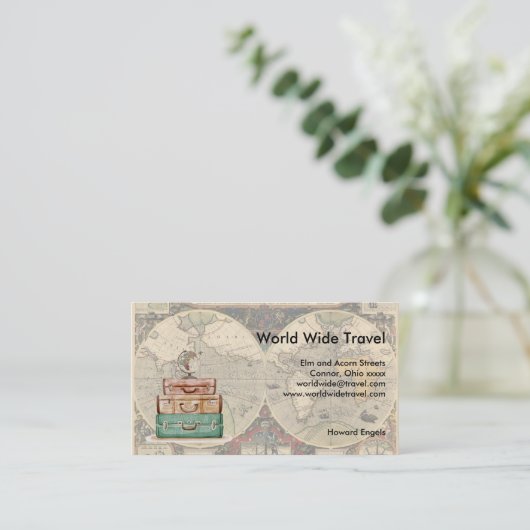 世界的な旅行Luggaeおよび地図 名刺 (スタンド正面)