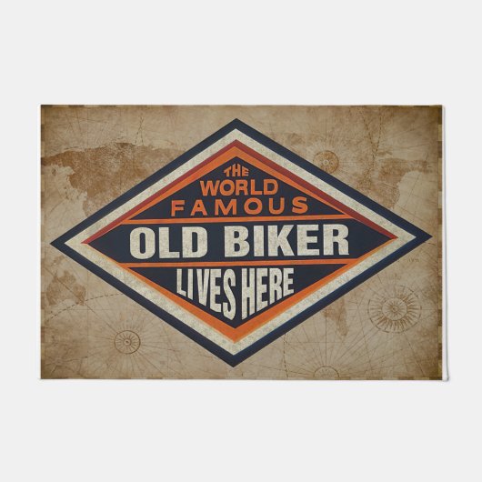 世界的に有名な古いバイクもしくは自転車に乗る人が住んでいる ドアマット (正面)