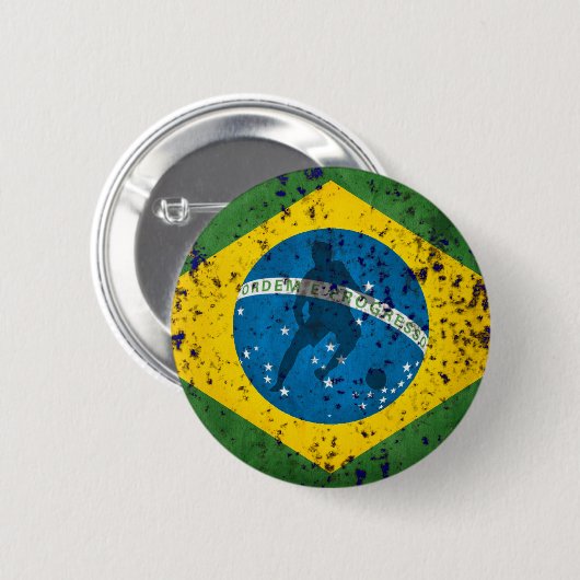 世界的のブラジル人のためのブラジルのグランジな旗 缶バッジ (正面&裏面)
