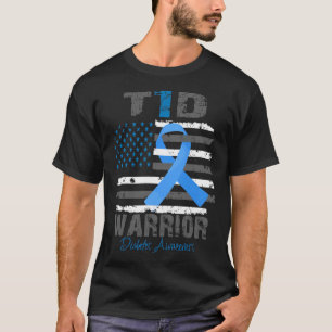 世界糖尿病認識度ブルーリボンT1d戦士T Tシャツ