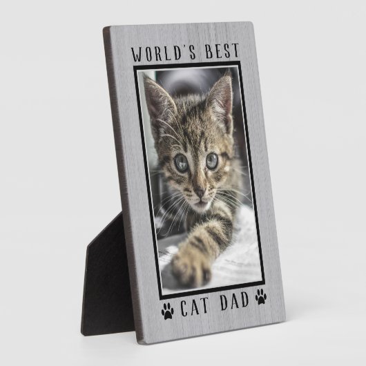 世界素朴の猫の最高のパパの手がペットの写真をプリント フォトプラーク (側面)