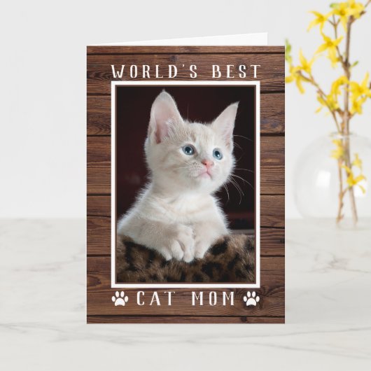 世界素朴猫のマ最高のマの誕生日写真 カード (黄色い花)