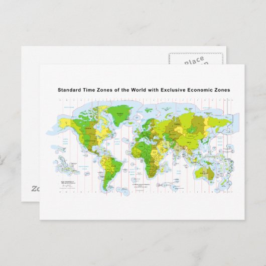 世界経済地区の標準的なタイムゾーン ポストカード (正面/裏面)