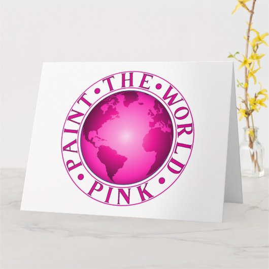 世界絵を描ピンク地球ダイバーシティお祝い カード (黄色い花)
