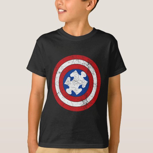 世界自閉症啓発デイパズルスーパーヒーローボーイズK Tシャツ (正面)