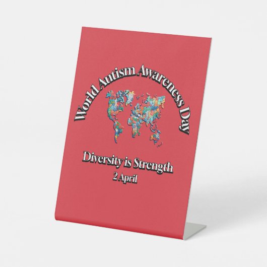世界自閉症啓発デー。ダイバーシティは強さ 台座サイン (正面)