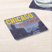 世界航空便の旅行ポスター スクエアペーパーコースター (アングル)