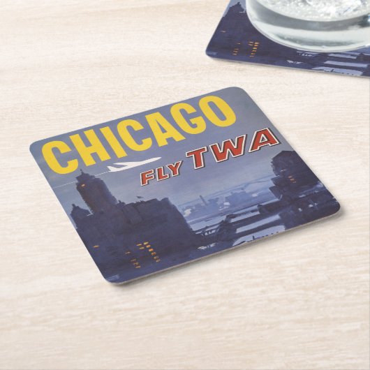 世界航空便の旅行ポスター スクエアペーパーコースター (アングル)