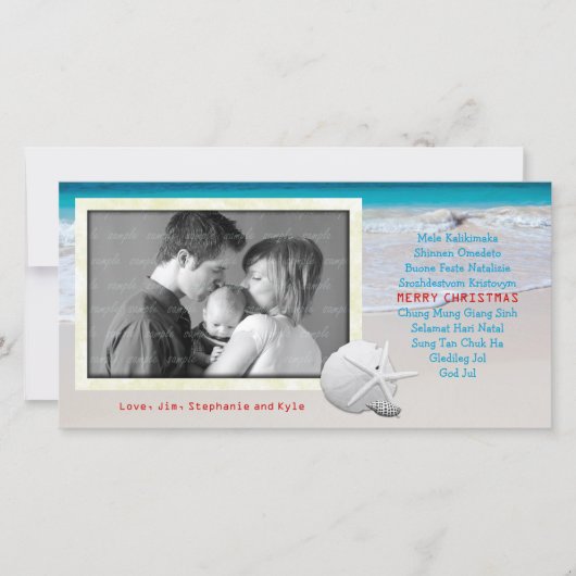 世界言語メリークリスマス海ビーチカード シーズンカード (正面)
