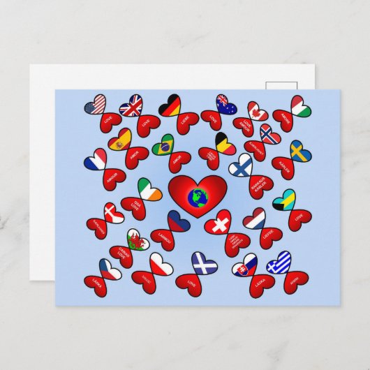 世界言語違うで愛する国旗のハート ポストカード (正面/裏面)