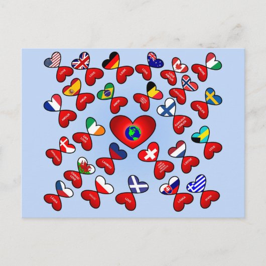 世界言語違うで愛する国旗のハート ポストカード (正面)