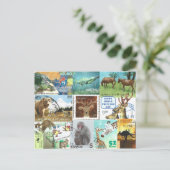 世界郵便はがき日 – 動物郵便切手コラージュ ポストカード (スタンド正面)