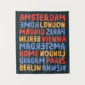 世界都市|ブラシおよびインクタイポグラフィパターン タペストリー (正面)