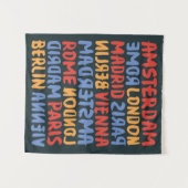 世界都市|ブラシおよびインクタイポグラフィパターン タペストリー (正面(横))