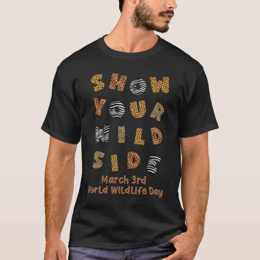 世界野生生物の日 動物を守ろう 動物柄  Tシャツ (正面)