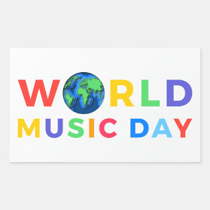 世界音楽の日 カラフルなタイポグラフィーアート 長方形シール