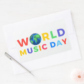 世界音楽の日 カラフルなタイポグラフィーアート 長方形シール