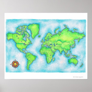 世界15の地図 ポスター