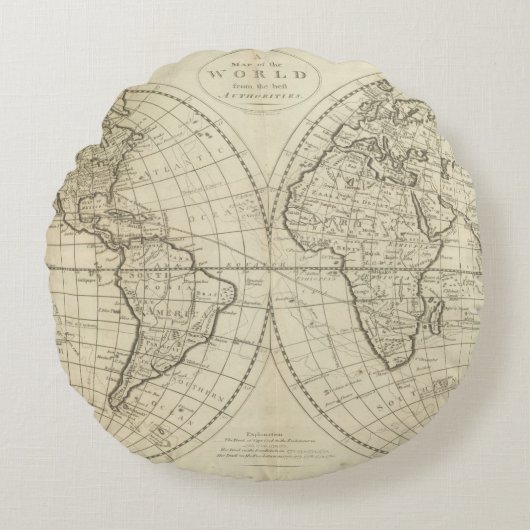 世界2 2の地図 ラウンドクッション (正面)