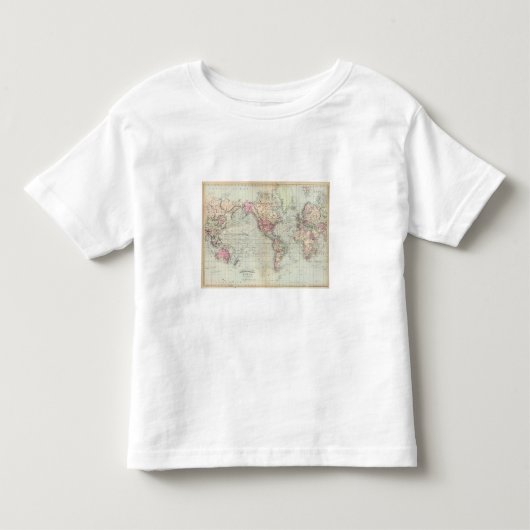世界、メルカトル図法 トドラーTシャツ (正面)