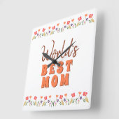 世界`最高のs  Mom FlowersフローラMother`s Day スクエア壁時計 (傾斜)