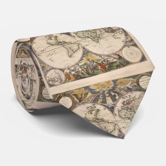 世界(1672年)のヴィンテージの地図 ネクタイ (ロール)