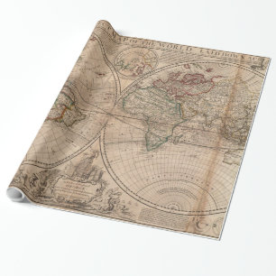 世界(1709年)のヴィンテージの地図 ラッピングペーパー