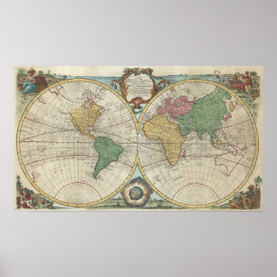 世界(1744年)のヴィンテージの地図 ポスター