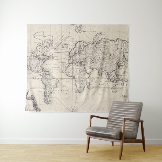 世界(1750年)のヴィンテージの地図 タペストリー (インサイチュ(横))