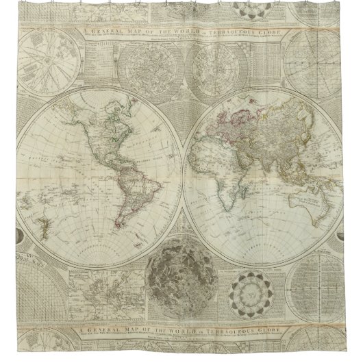 世界(1787年)のヴィンテージの地図 シャワーカーテン (正面)