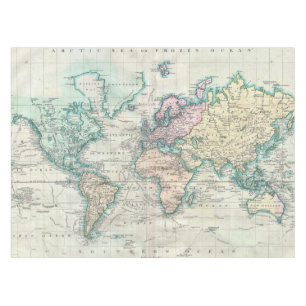 世界(1801年)のヴィンテージの地図 テーブルクロス