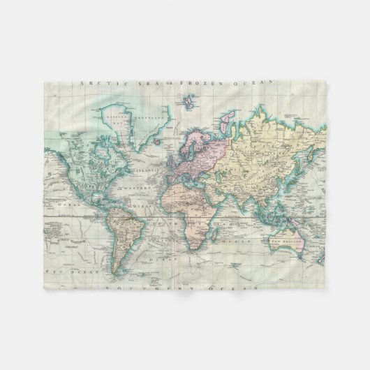 世界(1801年)のヴィンテージの地図 フリースブランケット (正面(横))