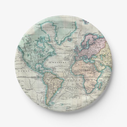 世界(1801年)のヴィンテージの地図 ペーパープレート (正面)