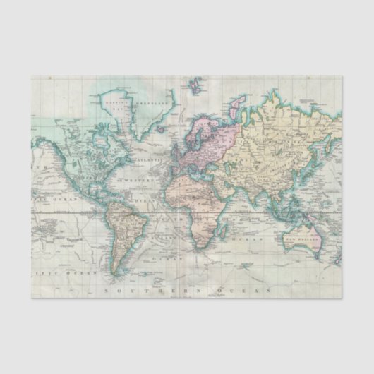 世界(1801年)のヴィンテージの地図 薄葉紙 (正面)