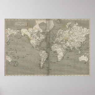 世界(1820年) 2のヴィンテージの地図 ポスター