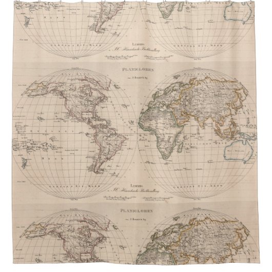 世界(1827年) 2のヴィンテージの地図 シャワーカーテン (正面)