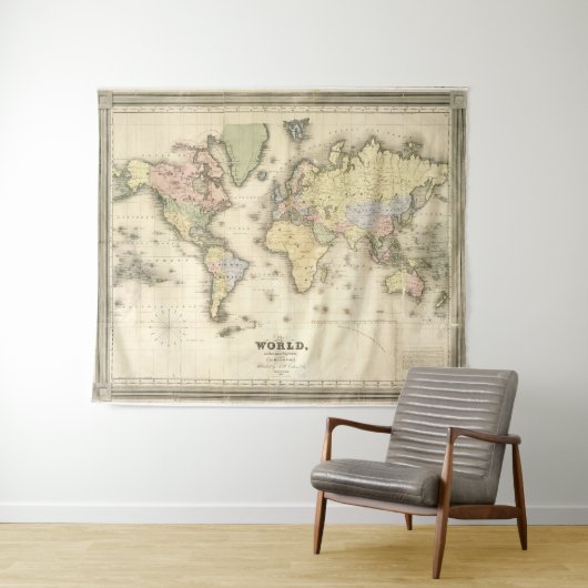 世界(1840年)のヴィンテージの地図 タペストリー (インサイチュ(横))