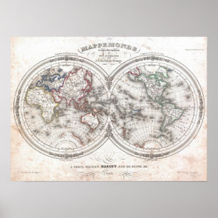 世界(1848年)のヴィンテージの地図 ポスター