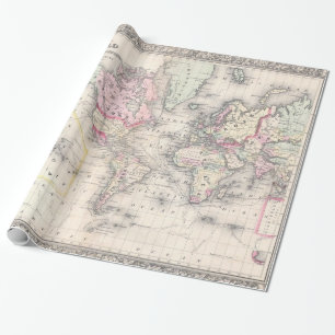 世界(1864年)のヴィンテージの地図 ラッピングペーパー