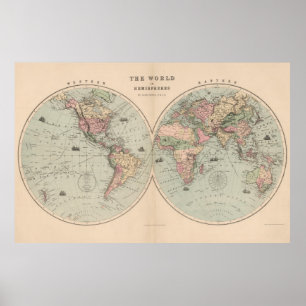 世界(1873年)のヴィンテージの地図 ポスター